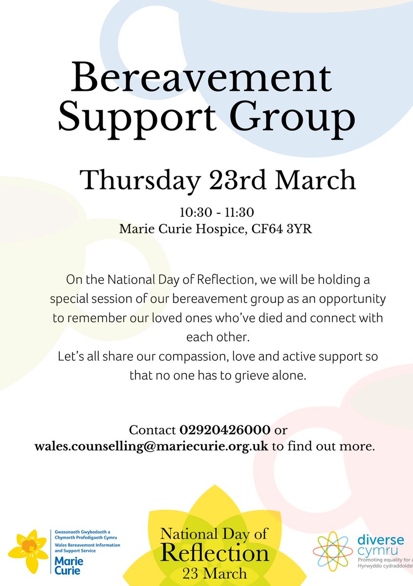 MarieCurieCymru's tweet photo. Or, for those of you in the Cardiff and Vale area, you're welcome to join us at our hospice in Penarth on National Day of Reflection itself for our in-person group #letsconnect https://t.co/k2B7naf3Je