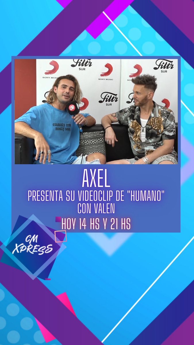 CMMUSICAOK's tweet photo. 😍 ¡14HS Y 21HS AXEL EN CM XPRESS!
🙌 Valen habló con Axel de todo sobre el clip "Humano".
👉¡Miralo! https://t.co/l7xsXeNj02
#Axel #CMXpress #cmelcanaldelamusica @AxelOficial #Humano https://t.co/JnIgEYX37H