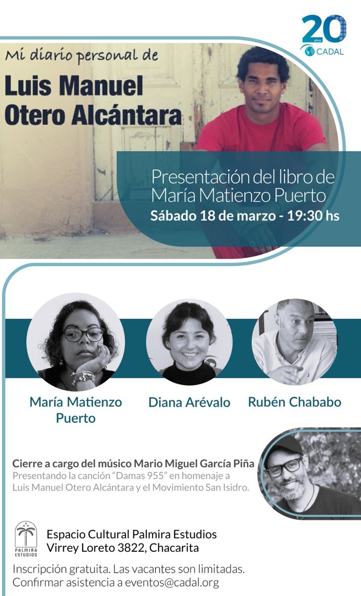 La escritora cubana @menosveinte presentará este sábado un libro que compila entrevistas y fotos que le ha realizado a Luisma durante varios años de amistad. 
Agradecemos este nuevo gesto de solidaridad que también ayudará a visibilizar a los más de 1000 #PresosPolíticosCubanos.