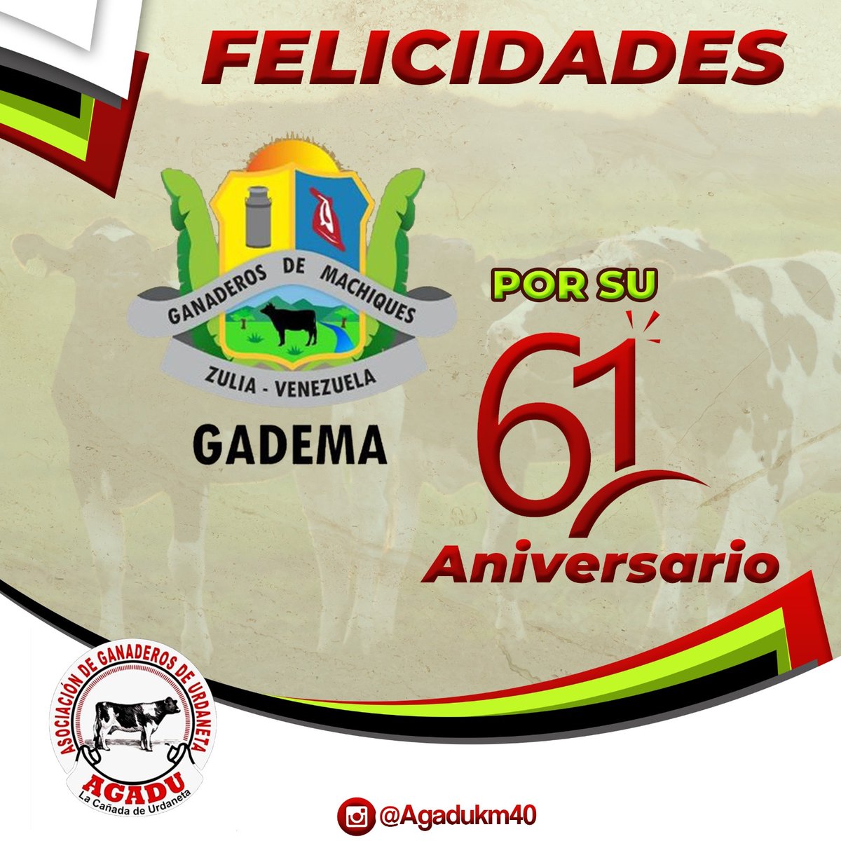 agadukm40's tweet photo. Hoy celebramos con GADEMA sus 61 años de lucha, disciplina, constancia pero especialmente ese amor por nuestro campo y su gente.❤️🐮

Desde ésta institución deseamos que sean muchos años más colmados de bendiciones.🙏🎉

1/2 https://t.co/zha60Z13NJ