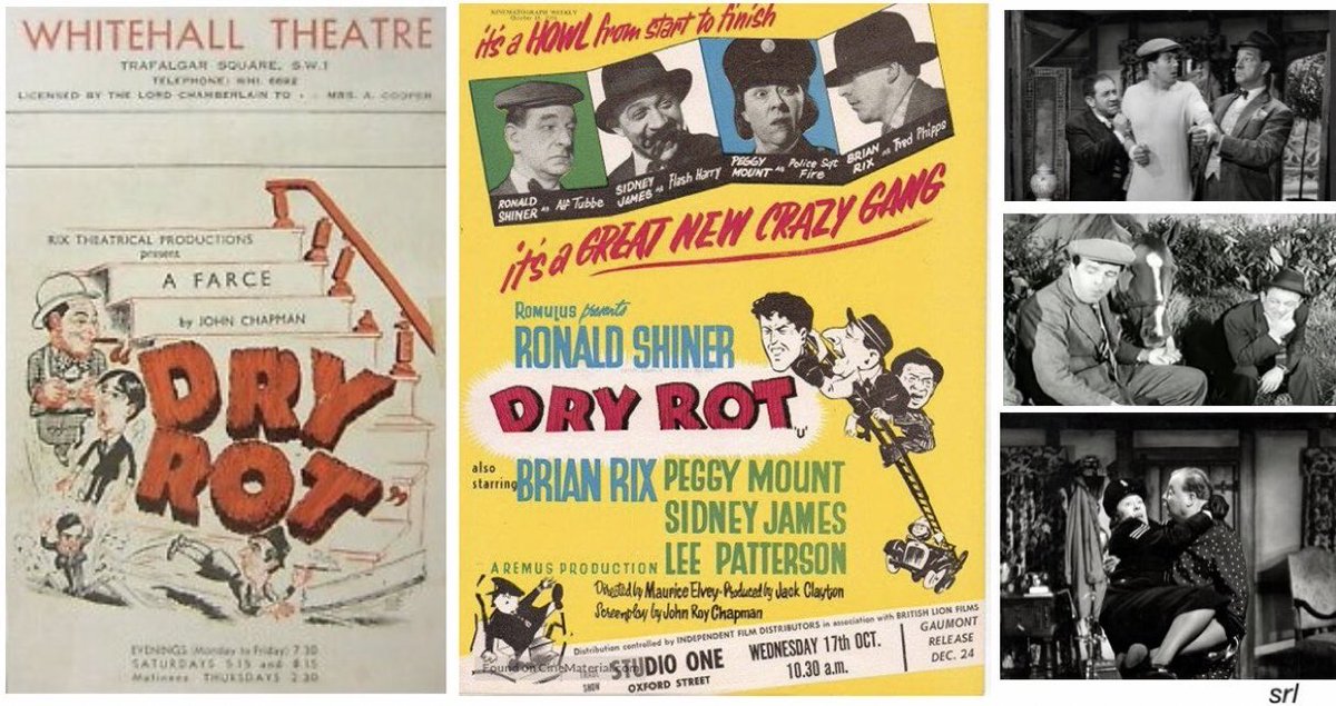 5:05pm TODAY on @TalkingPicsTV 

The 1956 #Comedy film🎥 “Dry Rot” directed by #MauriceElvey from a screenplay by #JohnChapman (and adapted from his 1954 #WhitehallFarce🎭😅)

🌟#RonaldShiner #BrianRix #PeggyMount #SidJames #LeePatterson #JoanSims #MilesMalleson