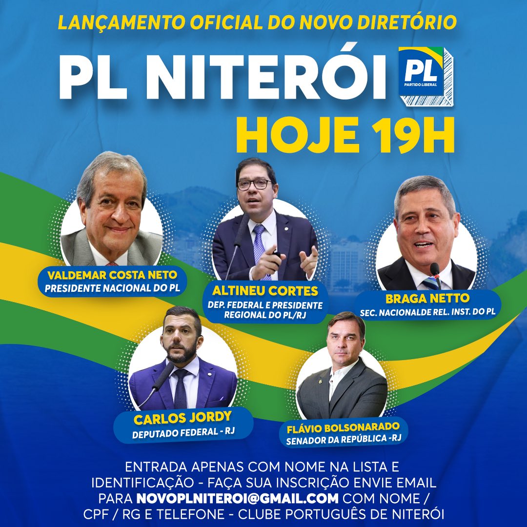 Partido Liberal - PL 22 on X: É HOJE, 19H! Com muita alegria, anunciamos o  evento de lançamento do nosso novo diretório na cidade de Niterói! 📍 - Clube  Português de Niterói 