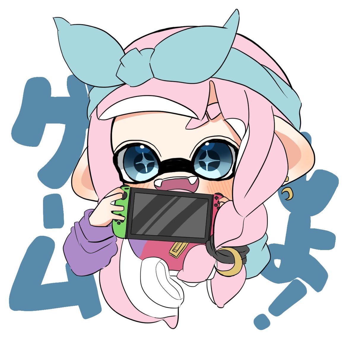 inkling ,inkling girl 1girl nintendo switch solo pink hair fangs joy-con braid  illustration images