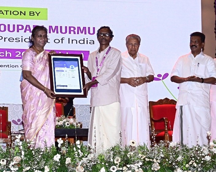 Received today Hon'ble President of India Smt. Droupadi Murmuji along with Hon'ble CM at a function in Trivandrum. Hon'ble President handed over the 'ABCD' project outline which keep documents in digital locker under Scheduled Tribe department to Sri. Kuttymathen Kani.