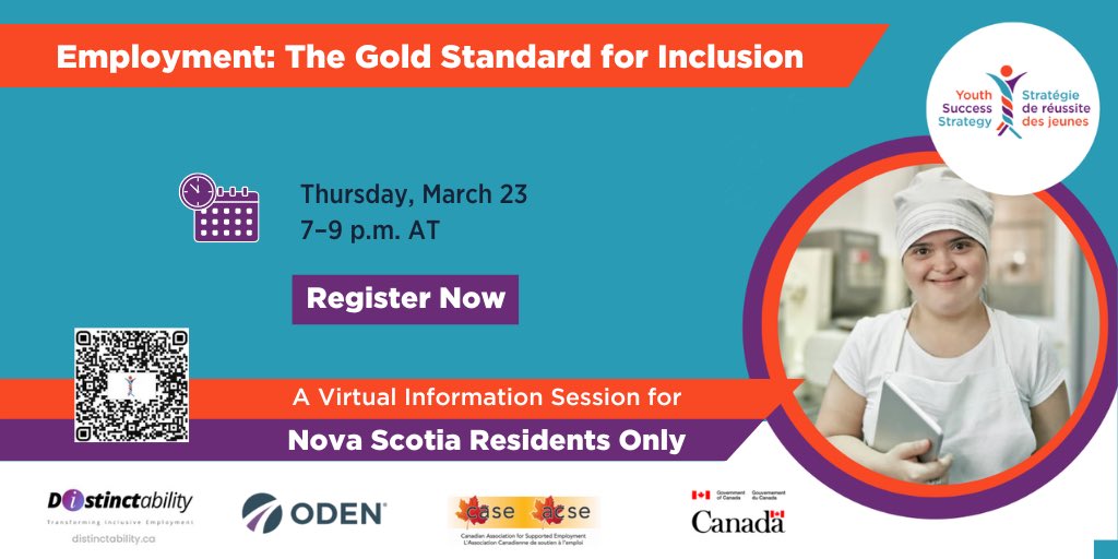 We’re collaborating w/ <a href="/odenetwork/">ODENetwork</a> to promote the Canadian Youth Success Strategy, in #NovaScotia Employment: The Gold Standard for Inclusion Workshop. Virtual info session. NS residents only. Thurs, March 23, 7–9 pm AT. In NS? Info/reg’n here: bit.ly/4061BqG