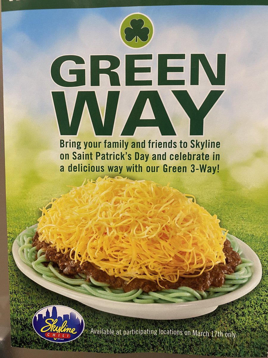 RyanVonderhaar's tweet photo. Yβall already know how Iβm celebrating #GreenWayDay @Skyline_Chili https://t.co/J0tjStsIex