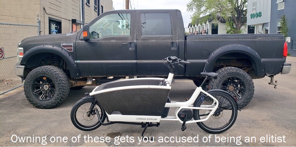 BikeBikeYYC's tweet photo. Elitist much? #OneLessPickup #OneLessSUV https://t.co/TS3DXpNPkh