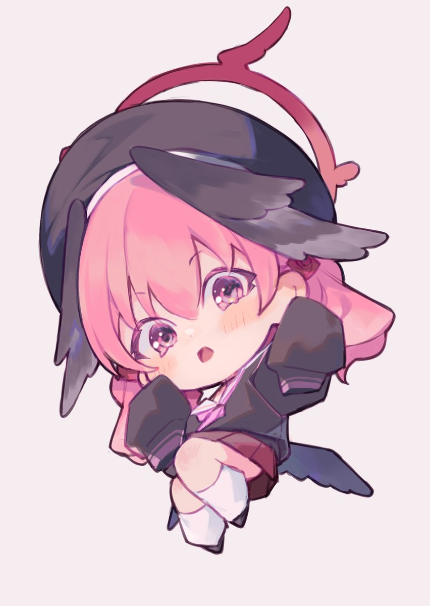 koharu (blue archive) 1girl solo hat pink hair head wings wings chibi  illustration images