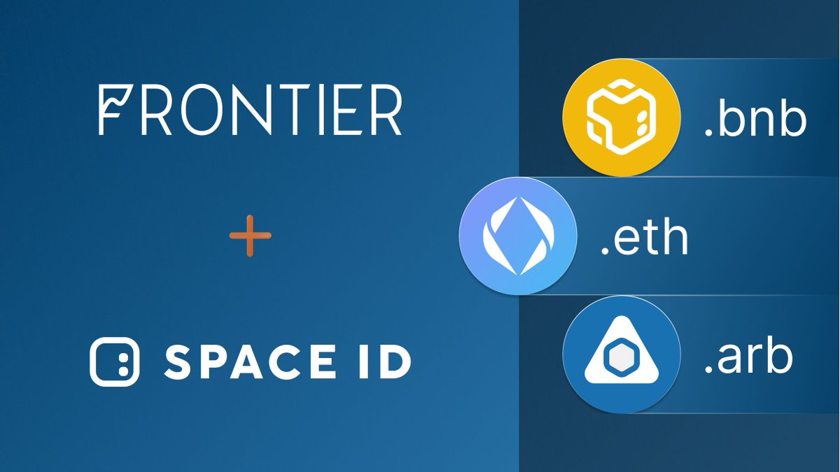 FrontierDotXYZ's tweet photo. 🔍 Discovering wallets is now a breeze! 🎉

🤝 Our collaboration with @SpaceIDProtocol enables seamless SpaceID domain name search in Frontier, making wallet discovery easier than ever.

🌐 Experience the power of .bnb, .eth, and .arb domain names with SpaceID integration today https://t.co/02VUvlz3dn