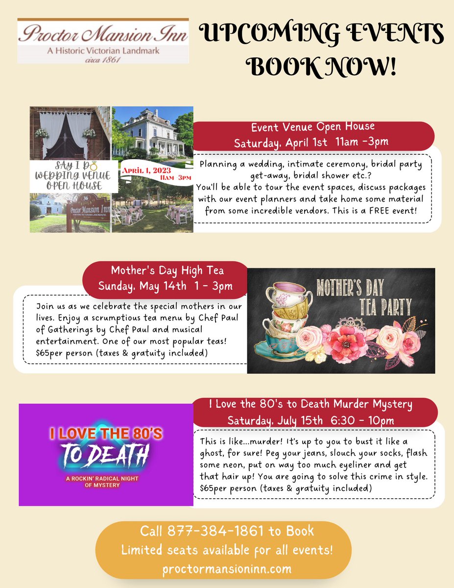 ProctorMansion's tweet photo. 🍀 HAPPY ST. PATRICK’S DAY! 🍀
If you’re lucky enough, you may still be able to book for these upcoming events happening at Proctor Mansion Inn...seats are filling up! https://t.co/NAeo00OVwA