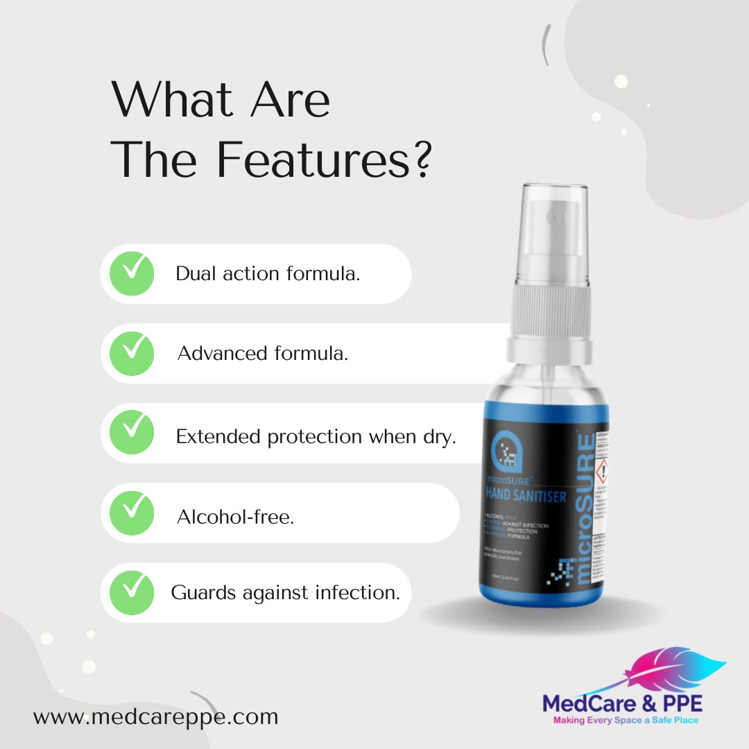 Apply once for 8 hours of protection against 99.9% harmful bacteria and pathogens.

#handsanitizer #killgerms #protection #microsure #alcoholfree #advancedformula #ireland #staysafe #reducegerm