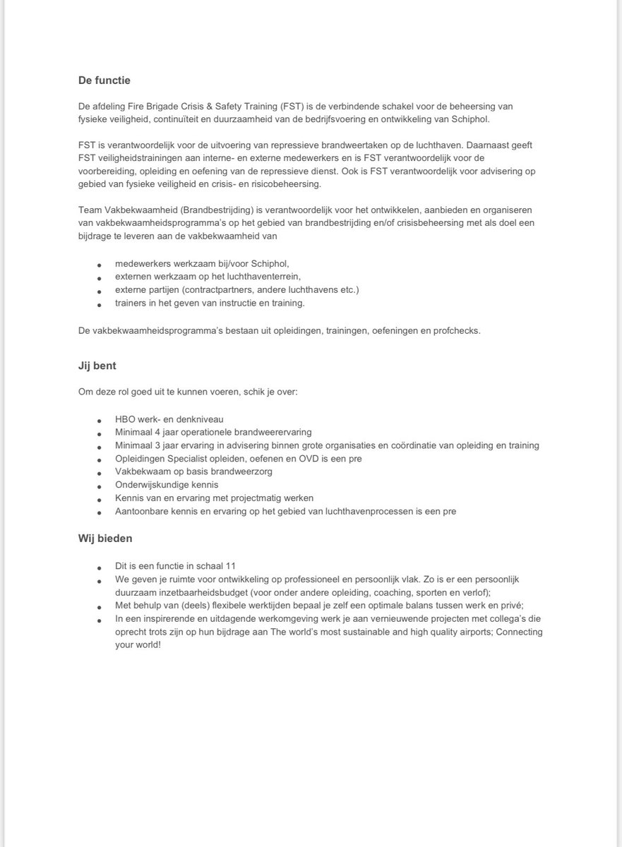 bwschiphol's tweet photo. We are hiring. Wie komt team #vakbekwaamheid #brandweer #schiphol versterken? We zoeken een senior adviseur / instructeur brandweer. Meer weten? Check de vacature of DM voor meer info. #delenmag https://t.co/S4l7S5ilTY