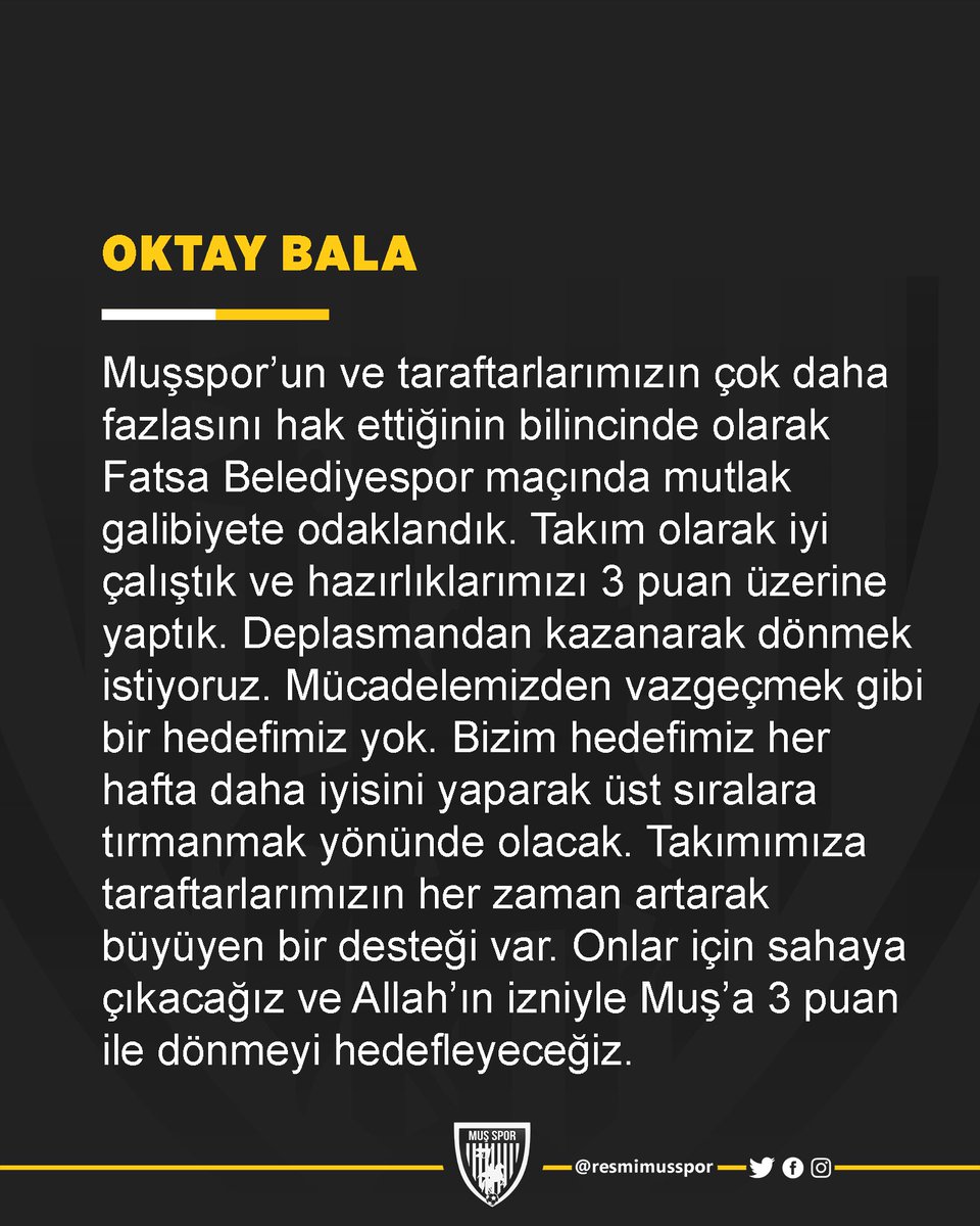 💛🤍 Futbolcumuz Oktay Bala, Fatsa Belediyespor maçı öncesi açıklamalarda bulundu.