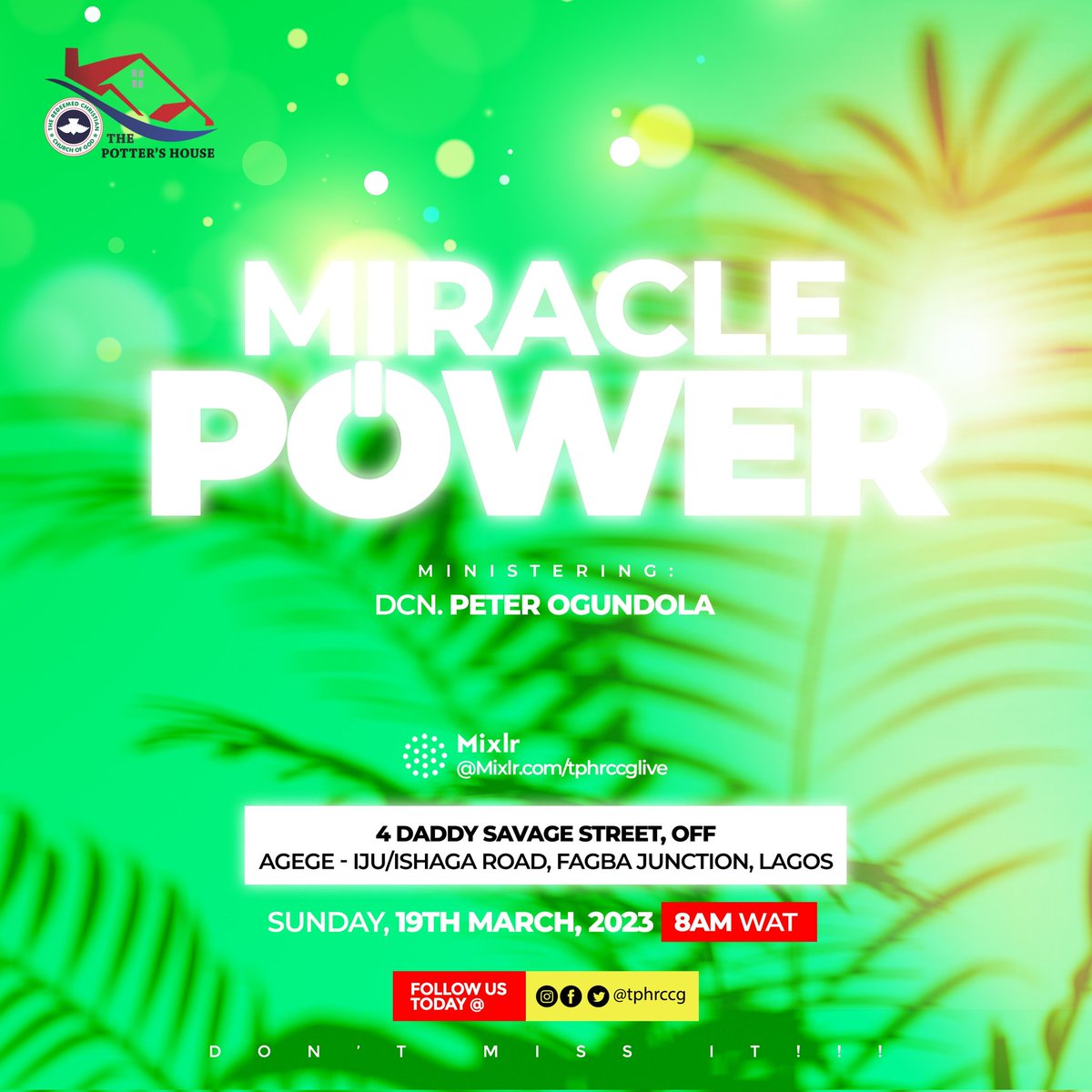 tphrccg's tweet photo. The Scripture in Ephesians 1:19 says,
_I also pray that you will understand the incredible greatness of God’s power for us who believe him. This is the same mighty power_
Join us in Church this Sunday, as we experience the Miracle Power of Christ, at work in us and for us. https://t.co/gglniKxldY