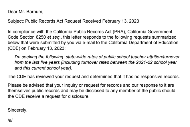 In case you were wondering about teacher turnover in California — the California Department of Education still has no idea. (And neither do many other states, remarkably.)