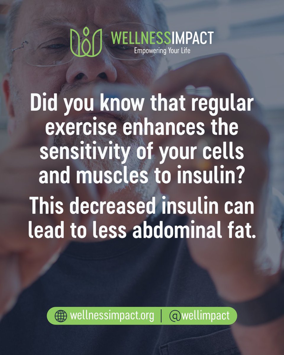 Did you know that regular exercise enhances the sensitivity of your cells and muscles to insulin? 
This decreased insulin can lead to less abdominal fat.

#wellnessimpact #wellnesscoaching #exercise #regularexercise #insulin #diabetes #abdominalfat #bellyfat