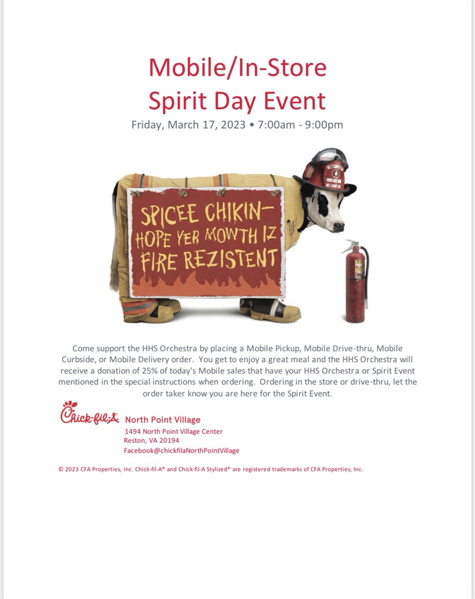 TODAY is the Orchestra Spirit Day at North Point Village’s CFA!! ☘️ If you’ve been following <a href="/herndonorchs/">Herndon High School Orchestras</a> on instagram, I’ve been posting so many reminders with all the Irish tunes! ☘️🎶