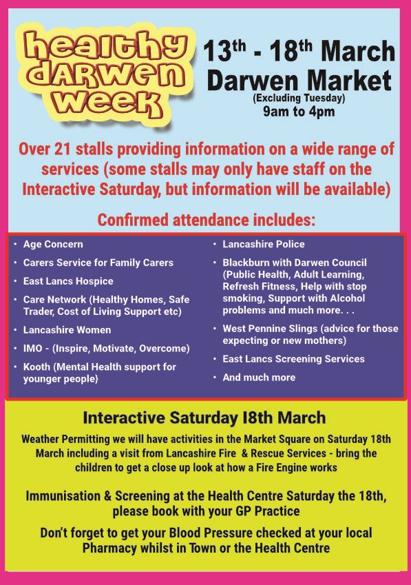 GHactivelancs's tweet photo. #HealthyDarwenWeek Finale tomorrow, find out what's going on locally.
@refreshbwd
@AgeUKBwD
@SparkBWD
@blackburndarwen
@DarwenToday
@BwDPH
#interactiveday https://t.co/G0dhJmw1lF