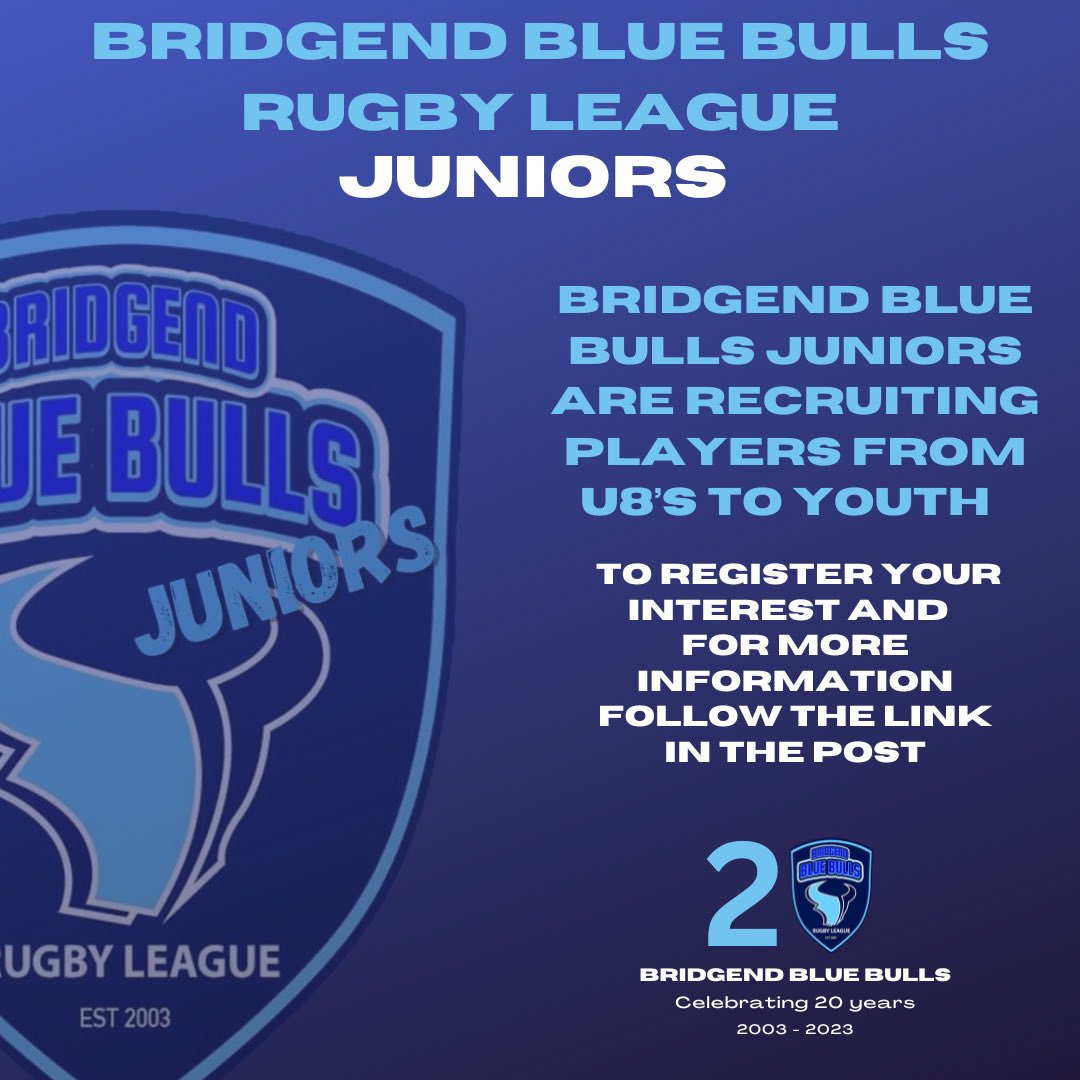 BlueBullsRL's tweet photo. Are you ready?

The junior Bulls are back! And ready to start a very exciting season as we celebrate 20 years! 

Follow the link below to register your interest and for more information on when training will begin. 

https://t.co/NHEH7hUPeg 

#backthebulls #bluebulls20 https://t.co/oTQHK0UN1V