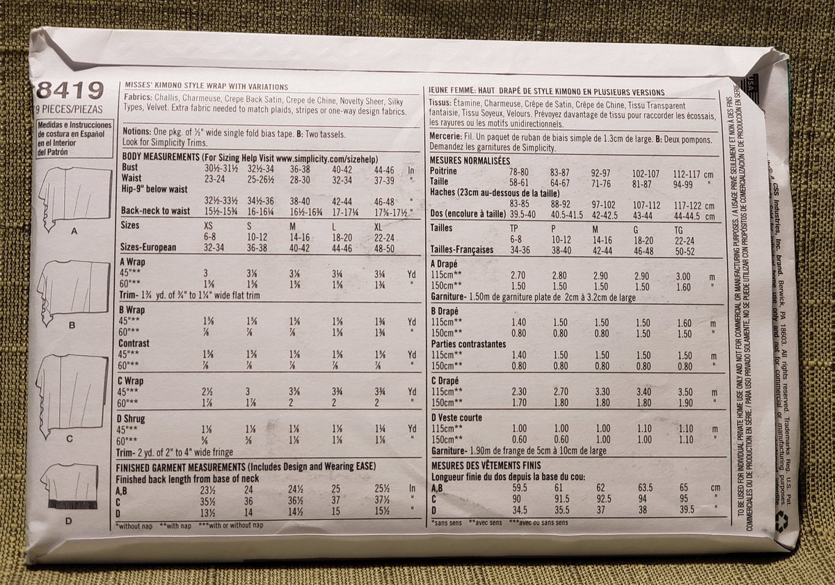 quilts_more's tweet image. Misses&apos; Kimono Style Wrap With Variations Easy To Sew Sewing Pattern Simplicity #8419 Size Extra Small, Small, Medium, Large, Extra Large tuppu.net/d5579227 #Etsy #ImagineQuiltsAndMore #EasyToSew