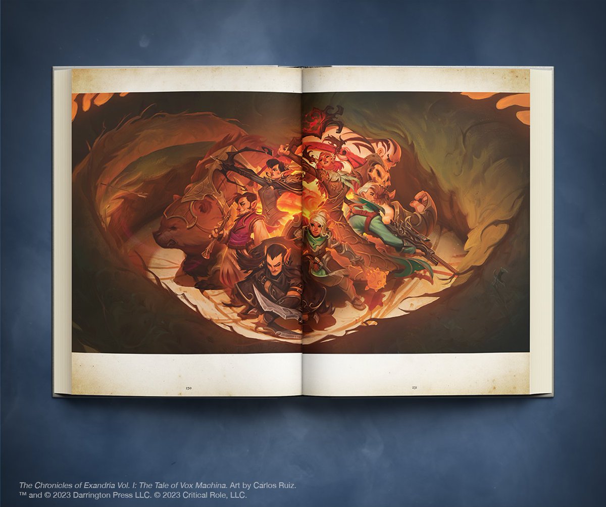 Great news, @CriticalRole art lovers—we’re reprinting the #VoxMachina art book The Chronicles of Exandria Vol. I: The Tale of Vox Machina! Over 250 pages of art from Critters around the world, curated by @LaurynIpsum, @VoiceOfOBrien, & @executivegoth! ➡️ darringtonpress.com/art-book-annou…