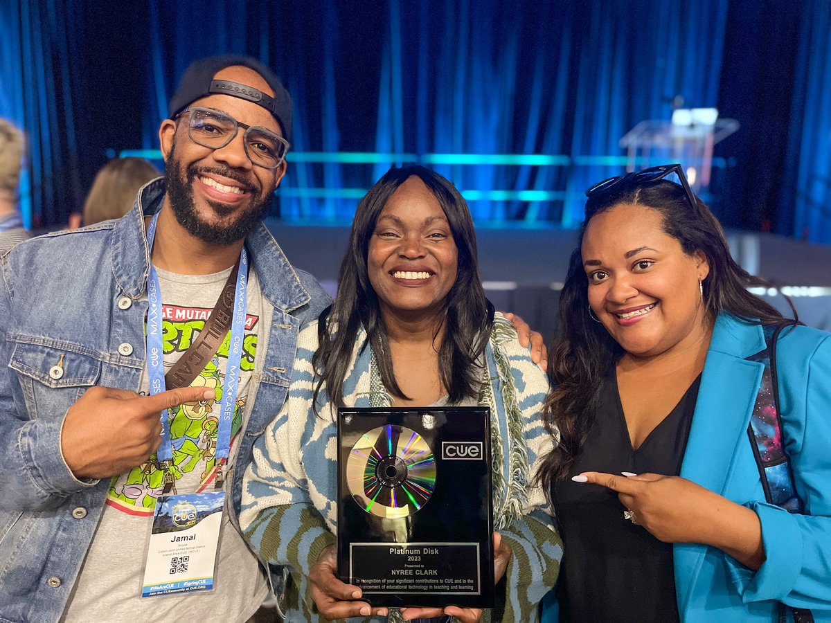 We are so proud of #CJUSD Chats co-founder @MsNyreeClark She was recognized as @cueinc Platinum Disc Award Winner for making significant contributions to the advancement of tech in education! 🙌🏾