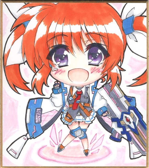 なのは好きなリアフレさんからのリクエストデフォルトなのはちゃんリリカルサバイバー衣装Ver.完成です(≧▽≦)本人に色紙ぶん投げるんで喜んでもらえたら嬉しいなとか思いつつ描きましたw 