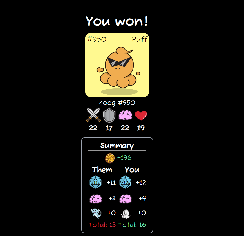 AvaxArrogant's tweet photo. Just won a Zoogz battle for 196 $MNKZ! @MonkeezNFT

 https://t.co/68iznxi8aT #Monkeez #Zoogz https://t.co/JnFKOHy5eR