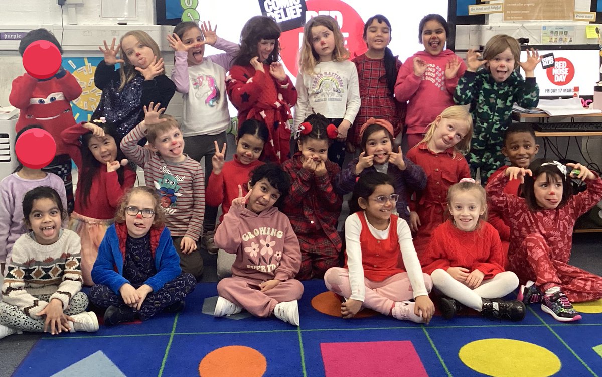 We had lots of fun raising money for <a href="/comicrelief/">Comic Relief</a> today by dressing up in something red, pyjamas or even red pyjamas! These are our silly red nose day faces! 🤪