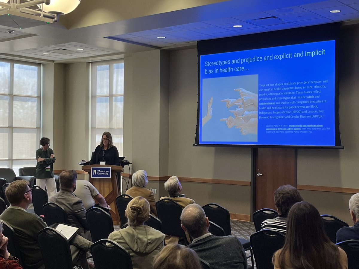Ann Garton and Melissa Sharer of the <a href="/stambrose/">St. Ambrose University</a> Institute for Person-Centered Care (<a href="/sau_ipcc/">SAU Institute for Person-Centered Care</a>) speaking to conference on #PopeFrancis’ 10th anniversary about impact of his recent call to decriminalize homosexuality.