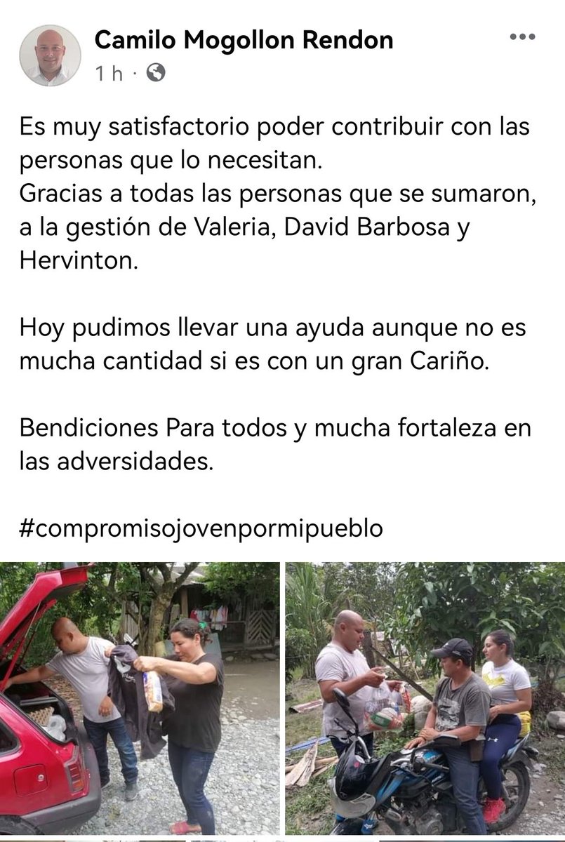 DavidBarbosaP's tweet photo. Felicitaciones Concejal Camilo Mogollón por su liderazgo, sentido de pertenecía y solidaridad con su gente. #emergenciaclimatica #sos. https://t.co/T5Xpds5iJA