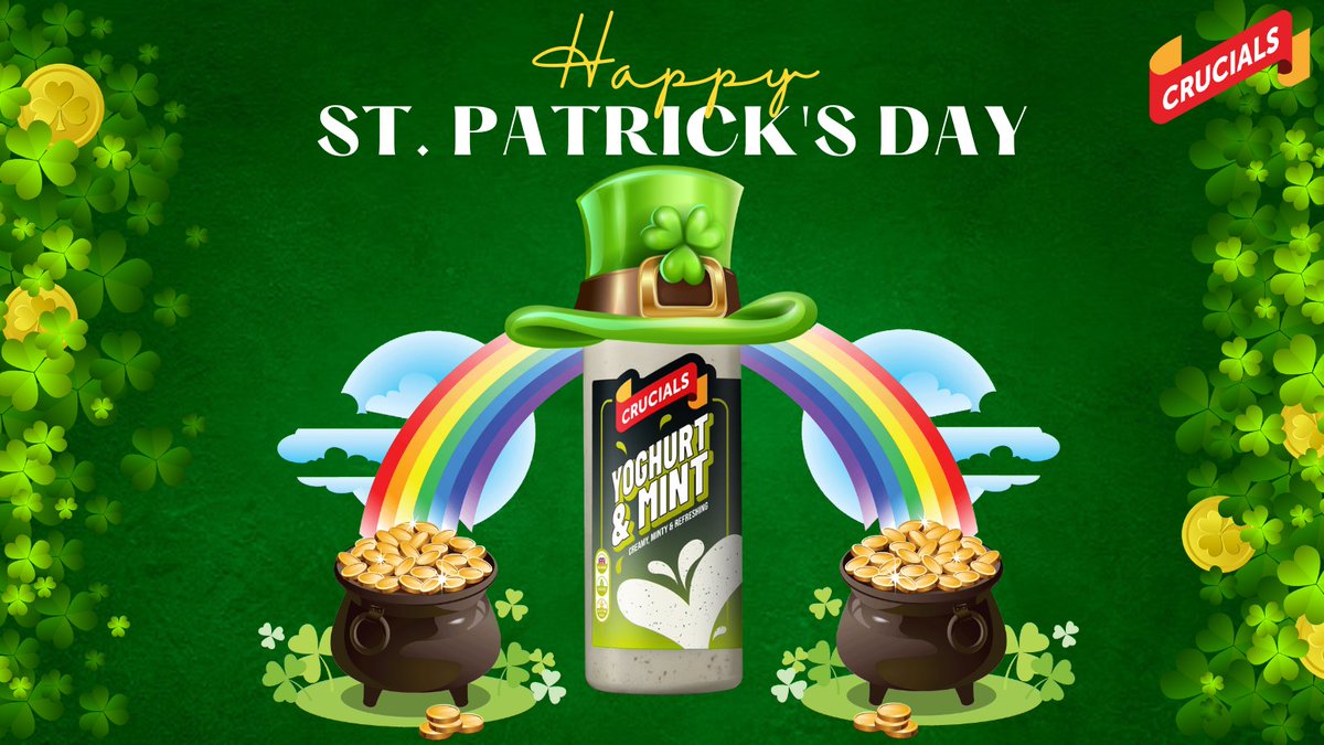 Happy St. Patrick's Day from all the Crucials family 💚🍀

How will you be celebrating? 

Serving Suggestion: Try our Yogurt &amp; Mint Sauce on a cheeky Kebab, then wash it down with a good cold beer 🍻

#stpatricksday #4leafclover #yogurtandmint #mint #crucialsauce #irish #ireland