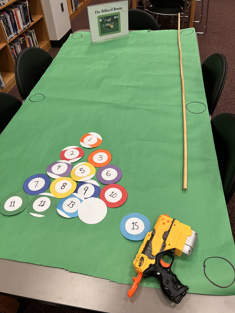 URHSLibrary's tweet image. We set the library up like a giant game of Clue! #PWCSLibraries