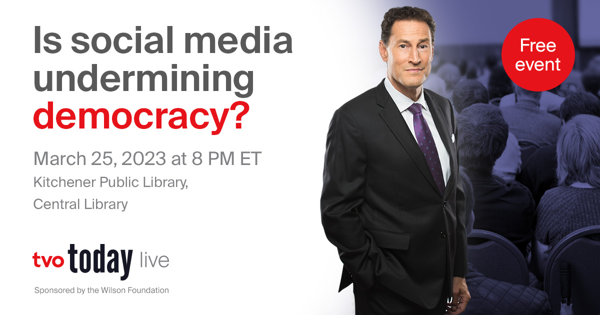 Is social media undermining democracy? TVO Today Live will be at @KitchLibrary on March 25 to debate this question. Watch the debate on March 29 on tvo.org and @TheAgenda YouTube. Learn more about series and watch past episodes: tvo.me/is-social-medi…
