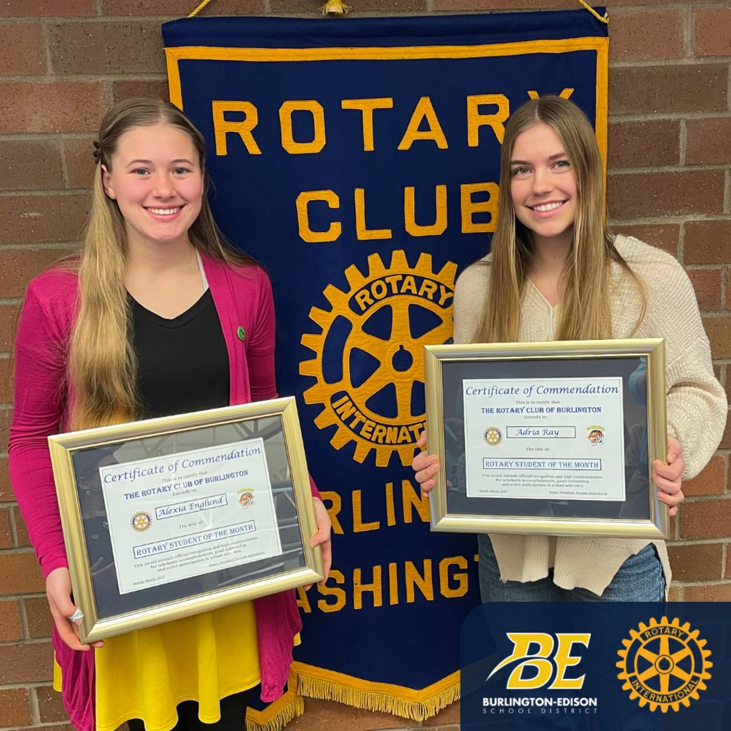 Congratulations to Alexia and Adria, Burlington Morning Rotary Students of the Month for March! #TalentedTigers #BEHSALLIN #WeAreBE