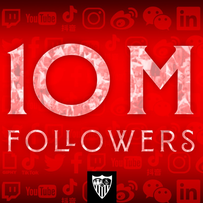 SevillaFC's tweet photo. 📲 Superados los 🔟 millones de seguidores en las redes sociales oficiales del #SevillaFC. 🔝🌐

#WeareSevilla #NuncaTeRindas