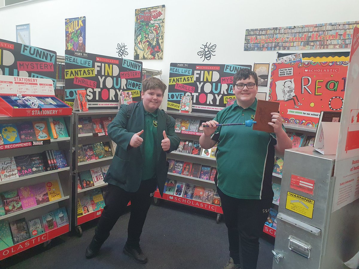 The <a href="/scholasticuk/">Scholastic UK</a> Book Fair has come to SSA !! 
A couple of our Y11s quickly took on the mantle of sales rep 📖 📕 
#BookFair2023 #findyourstory
