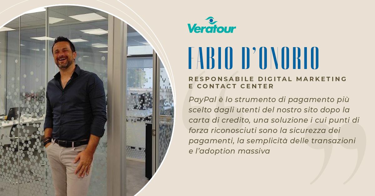 Veratour_Spa's tweet photo. Per il Responsabile Digital Marketing e Contact Center di #Veratour Fabio D'Onorio, “#PayPal è lo strumento di pagamento i cui punti di forza riconosciuti sono la sicurezza dei pagamenti, la semplicità delle transazioni e l’adoption massiva". https://t.co/TJ3Dh2lnqf