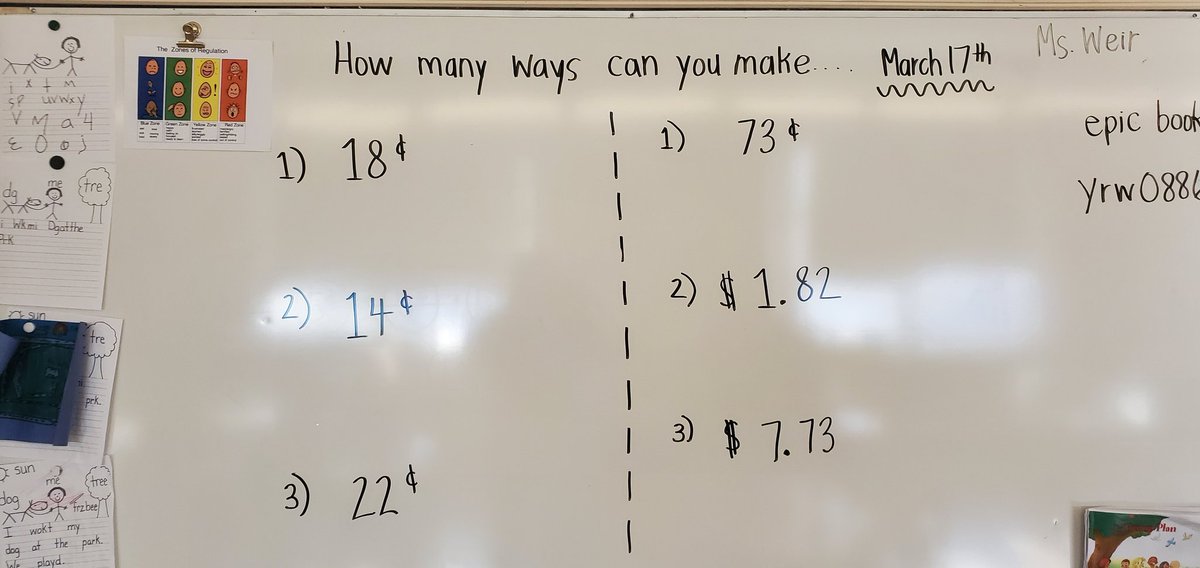 msjweir's tweet photo. Some more money math problem solving today! Some students are challenging themselves to use dollars. https://t.co/gv9BD08LnM