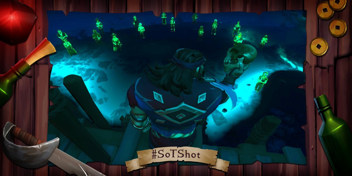 SeaOfThieves's tweet photo. Mystical marauders embraced the Order of Souls for the latest #SoTShot theme, but our crew felt @K8andStormy, @ValentinoXVI, @jmaposton and @MasterAenox best repped the Trading Company this time - DMs incoming!

Thanks to everyone who entered. A new fishy theme begins Mar 20th. https://t.co/oGbBGpwRwj