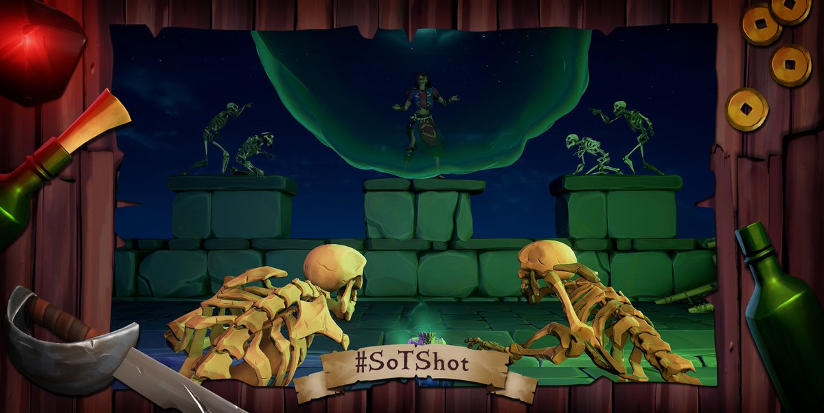 SeaOfThieves's tweet photo. Mystical marauders embraced the Order of Souls for the latest #SoTShot theme, but our crew felt @K8andStormy, @ValentinoXVI, @jmaposton and @MasterAenox best repped the Trading Company this time - DMs incoming!

Thanks to everyone who entered. A new fishy theme begins Mar 20th. https://t.co/oGbBGpwRwj