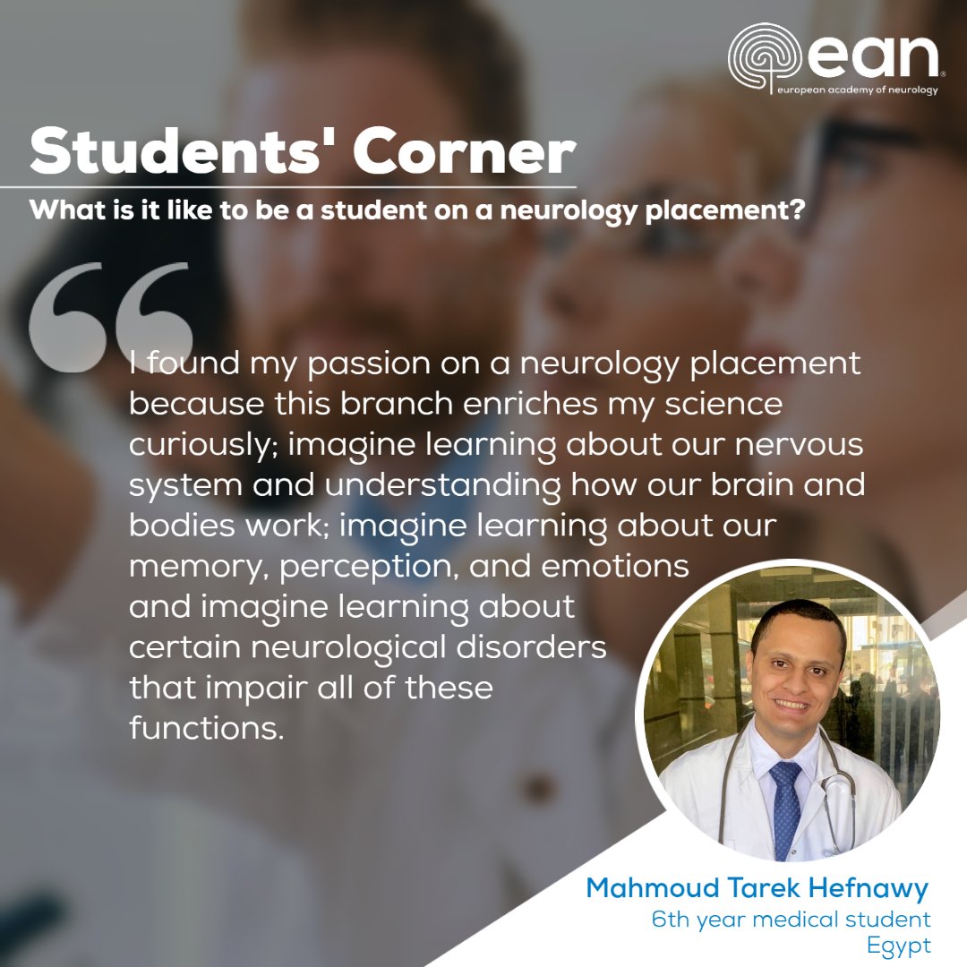 EANeurology's tweet photo. We are happy to announce the 4 winning articles of our latest Students’ Corner article submission on the topic of ‘What is it like to be a student on a neurology placement?‘.

Full articles below!
👉https://t.co/vKHPcr2kVE

Happy reading!

#studentscorner #medicalstudent https://t.co/sew0Q4y5sJ