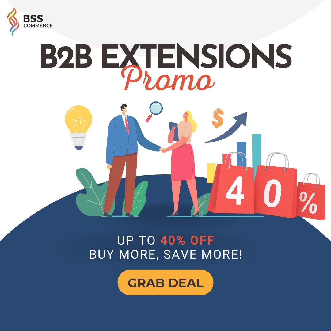 BSScommerceIT's tweet image. ✨ UP TO 40% OFF FOR B2B MODULES ✨
Purchase all needed extensions to boost your wholesale store.
The more extensions you purchase - The more money you can save up!
>> GRAB THE DEAL: bsscommerce.com/magento-2-prom…
#magento2extension #hotdeal