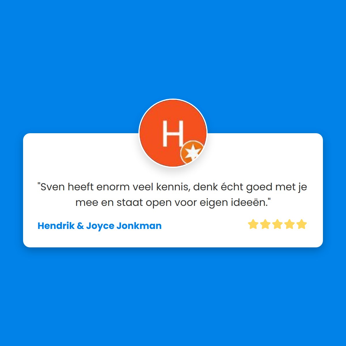 svenkersten's tweet photo. Een 5 sterren recensie. Bedankt Hendrik &amp; Joyce Jonkman!

Haal meer uit je bedrijf met gratis tips en tricks. Lees ze op mijn blog of luister naar de podcast De Ideale Website. https://t.co/AanmJBtnat