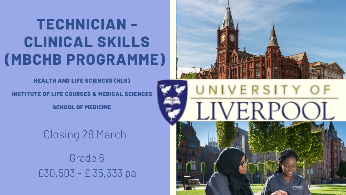 TECHNICIAN - This role involves the leadership of the technician team, in order to provide optimum organisation, maintenance and preparation of teaching/assessment spaces and equipment. Find out more: https://t.co/QcvmczObG1 #technician @livuniHLS @LivuniILCaMS @LivUniTechNet https://t.co/DRHwOx5PlN