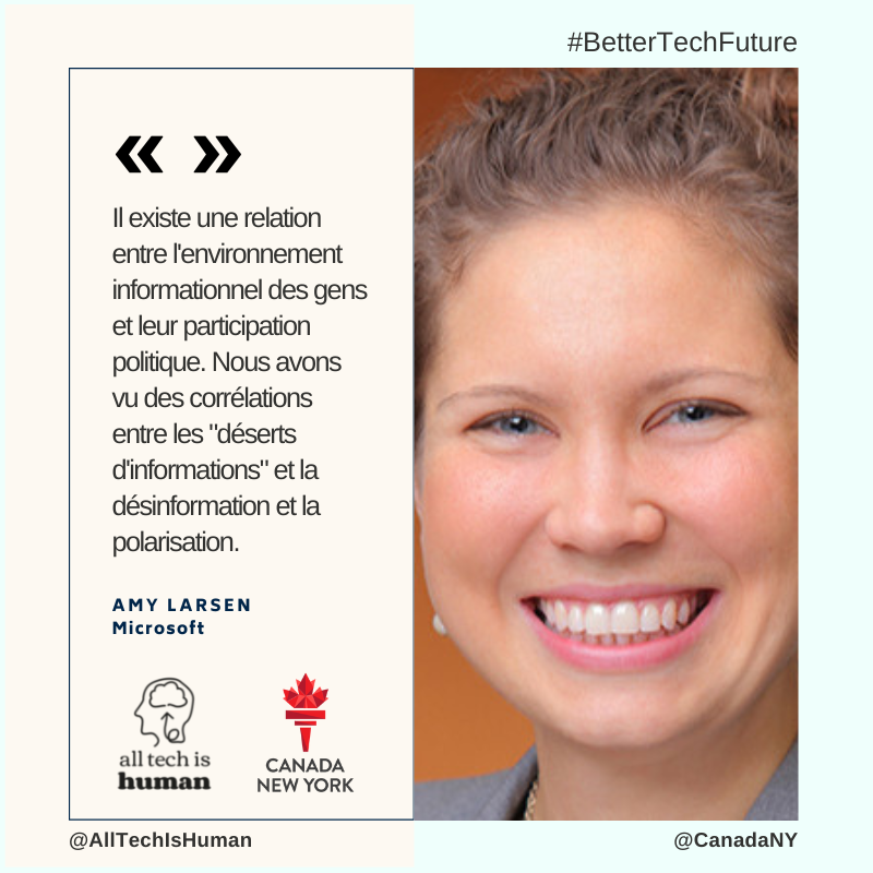 LeCanadaNY's tweet photo. En tant que directeur de la stratégie et de la gestion commerciale chez Microsoft, @amylarsen10 s'attaque aux problèmes de cybersécurité et de désinformation. Plus précisément, le lien entre "les déserts d'informations et la désinformation".
#BetterTechFuture @AllTechIsHuman https://t.co/xfSMsFVsOs