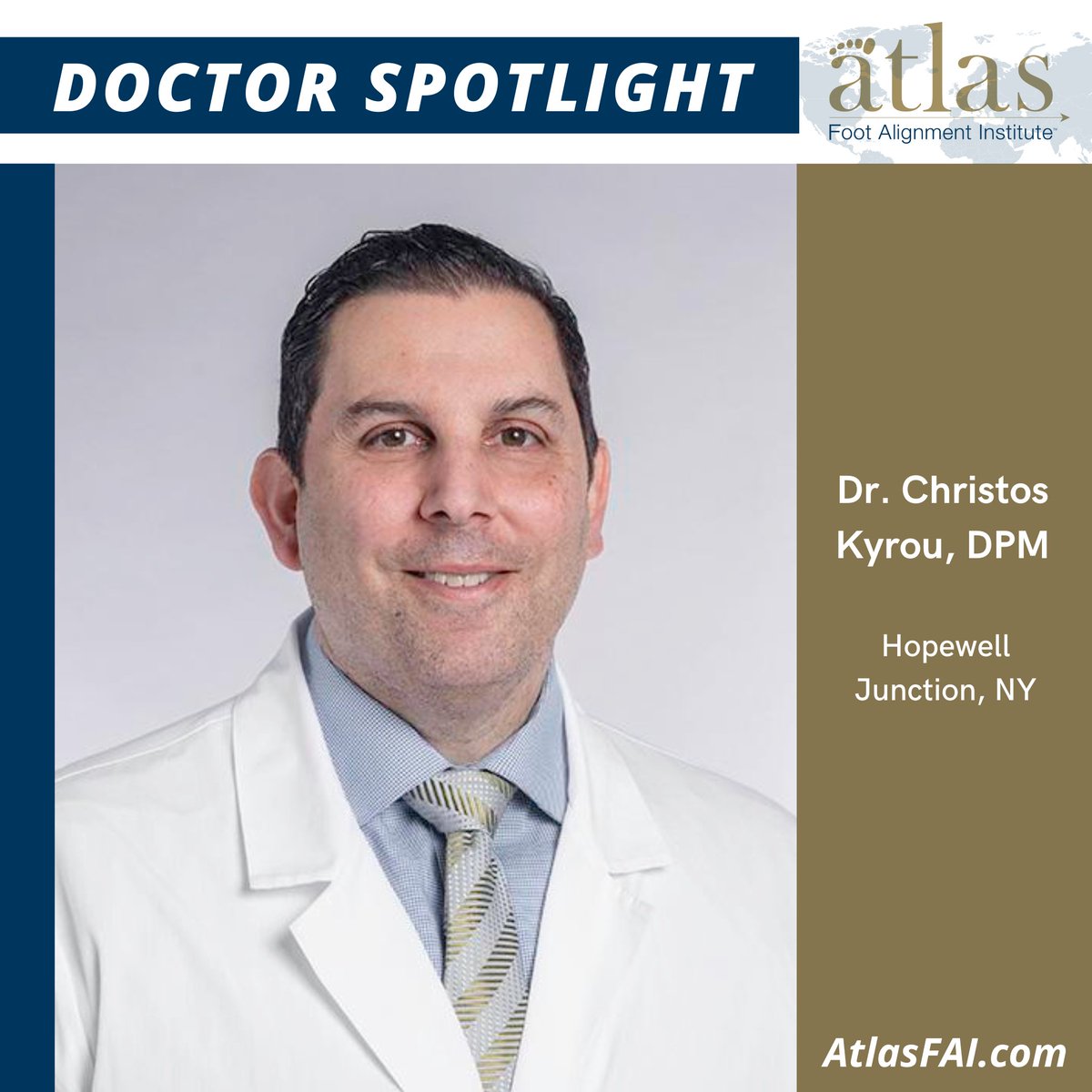 This week's Doctor Spotlight is on Dr. Kyrou from our Hopewell Junction, New York office!
Call Dr. Kyrou at 845-227-6947📞 or schedule an appointment online here: bit.ly/2S2m14p ⬅️
#atlasfai #hopewelljunction #footdoctor #alignmyfeet #misalignedfeet #footpain #anklepain