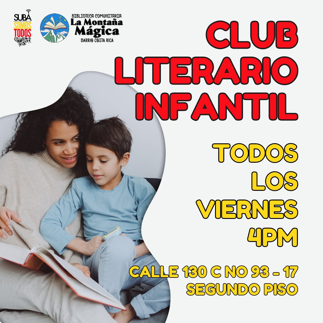Invitamos a toda la comunidad de la UPZ Rincón y de la localidad de Suba a participar en familia en el club literario infantil desarrollado en nuestra biblioteca La Montaña Mágica. 

Todos los viernes.
4PM

Calle 130 C No 93 - 17 Segundo Piso
JAC Costa Rica