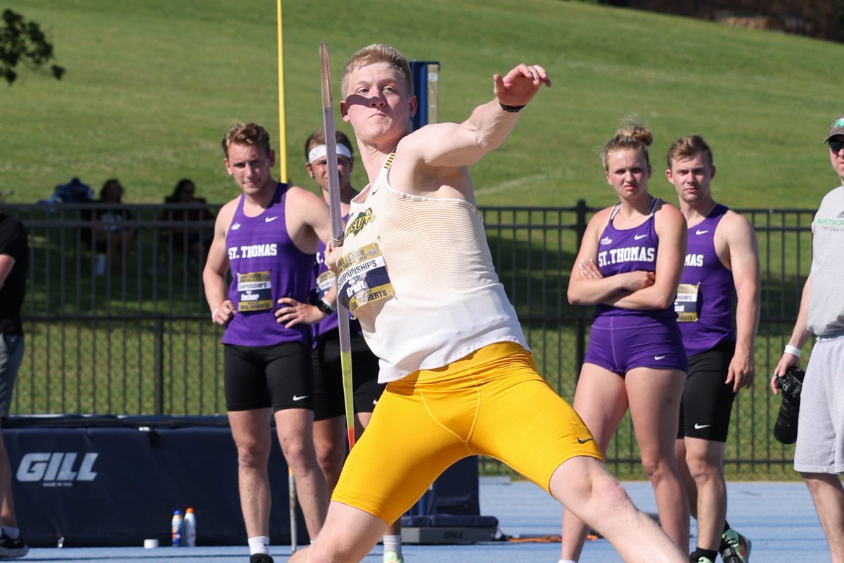 NDSUTrackField's tweet photo. Matt Kraft threw a huge personal-best of 228-7 (69.69m) in the javelin at the USF Bulls Invitational -- 22 feet further than his previous best!

He now ranks 5th all-time at NDSU. https://t.co/twiqVkxkwu