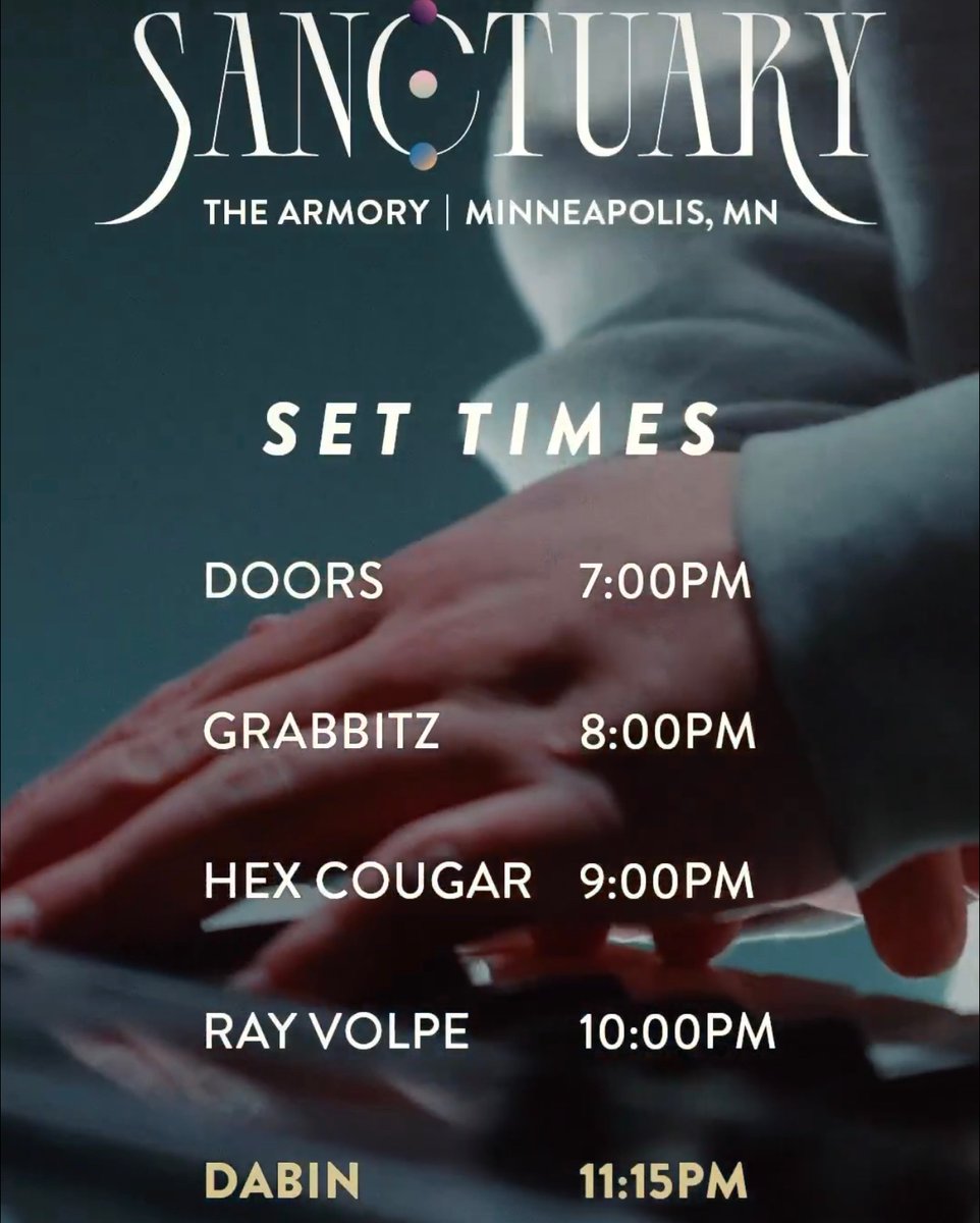 **TONIGHT**
@iamdabinlee Presents: Sanctuary - LIVE at The Armory!
Doors @ 7pm, show end at 12:45 - arrive early to avoid long lines, as this show is very close to sold out. Grab your last minute tix &amp; upgrades now; see you soon!

armorymn.com/events/dabin/